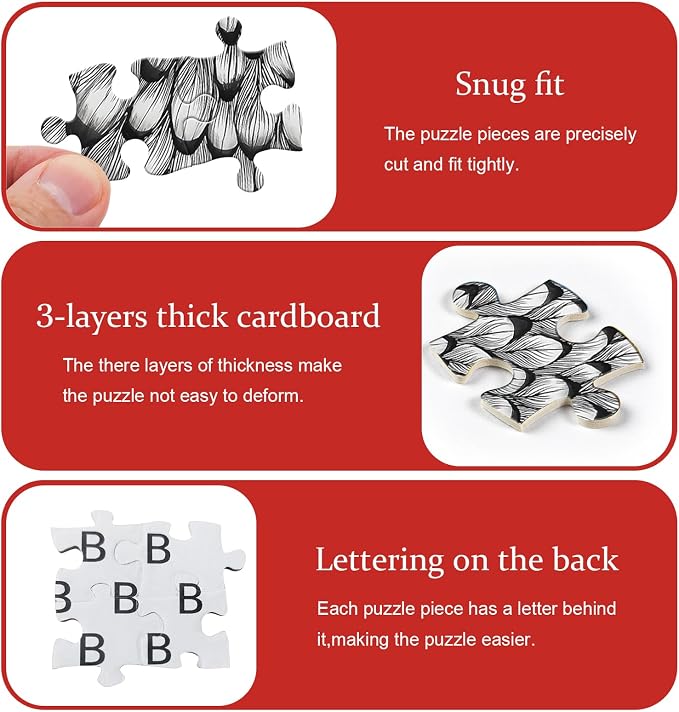 Impossible Puzzle for Adults 1000 Pieces, PICKFORU Funny Chicken Puzzle Abstract Art, Animal Rooster Jigsaw Puzzle Black White