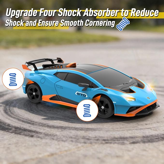 YONCHER RC Drift Car, Remote Control Car for Kids Lamborghini Officially Licensed, 1:24 20KM/H 4WD with Lights, Fast Racing Toy Car for Boys Girls, Blue