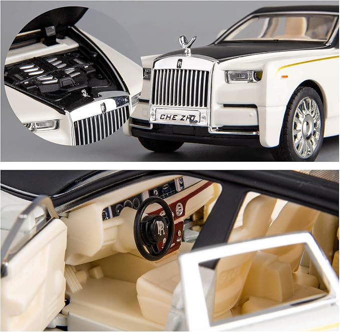 BDTCTK 1/32 Rolls-Royce Phantom Model Car,Zinc Alloy Pull Back Toy car with Sound and Light for Kids Boy Girl Gift(White)