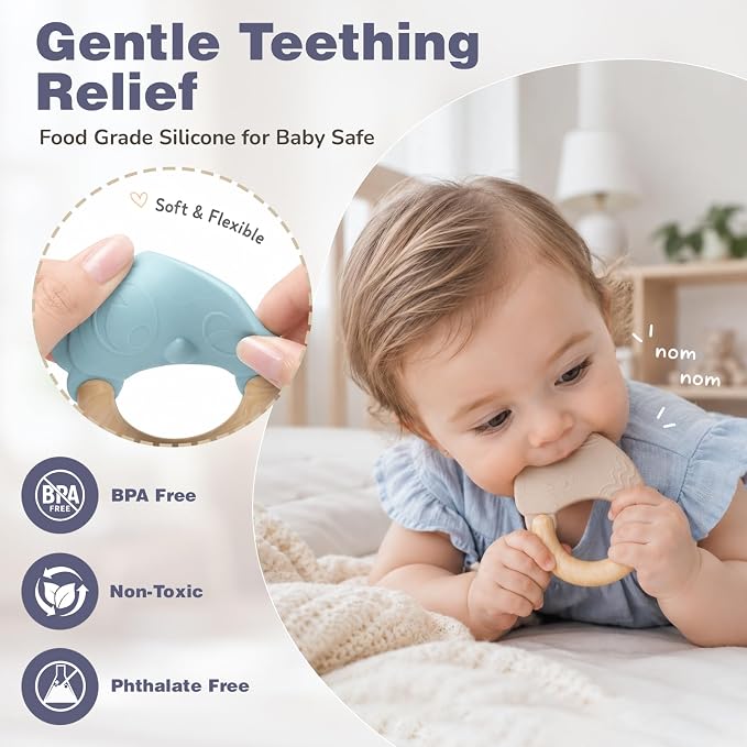 Joyreal Baby Rattles & Teething Toys Set, Baby Toys 0-6 Months, 10-Pack | Easy to Clean & Sterilize, Food-Grade Silicone, Neutral, Sensory Development, Textured Surface, Storage Box, Baby Shower Gift