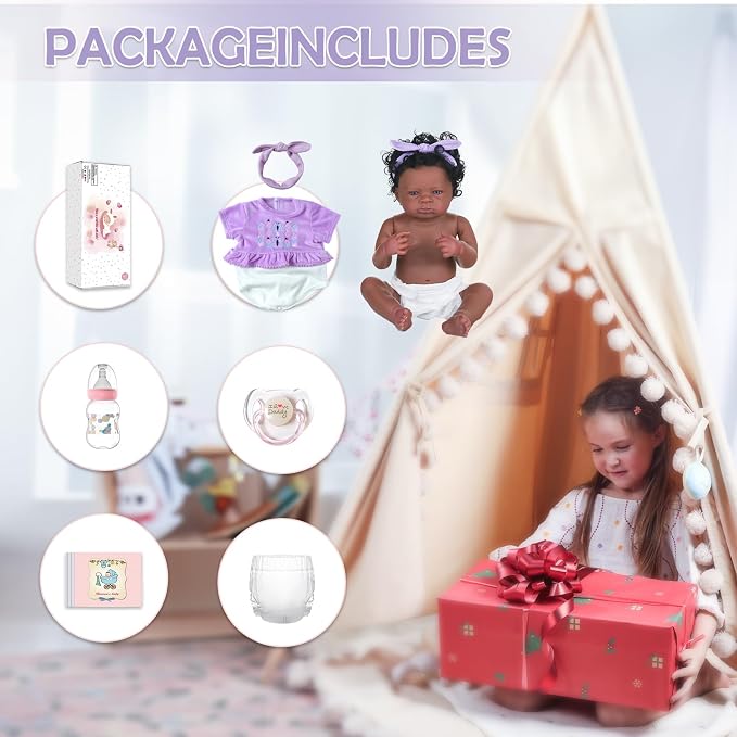 WOOROY Realistic Reborn Baby Dolls Black – 20-Inch African American Real Life Baby Dolls with Soft Full Vinyl Body, Handmade Gift Toy with Doll Accessories for Kids Ages 3+
