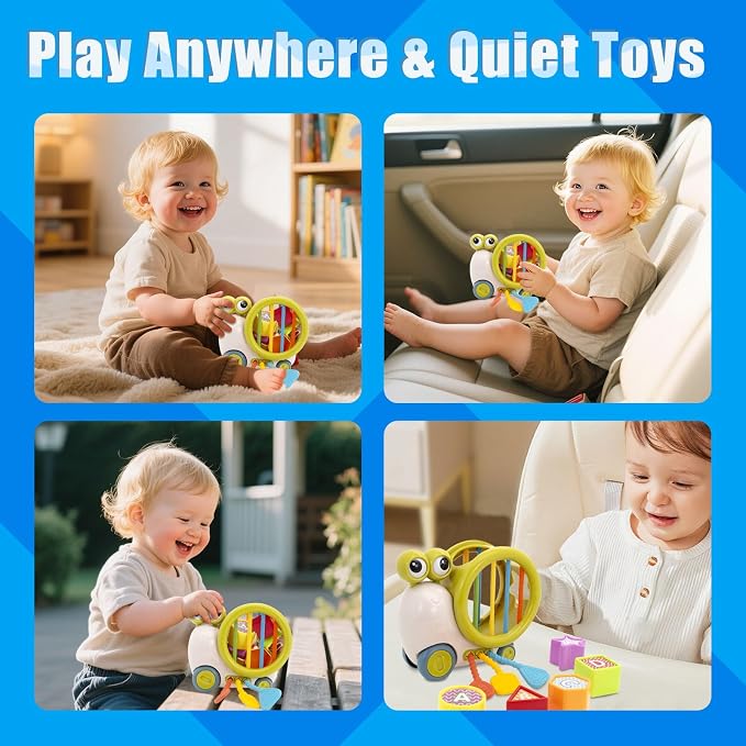 BYFWH Shape Sorter for Toddler 1-3, Montessori Baby Sorting Blocks, Sensory Toddler Learning Toy for Fine Motor Skills, Infant Developmental Snail Push-to-go Car Toys for Boys Girls Ages 18+ Months