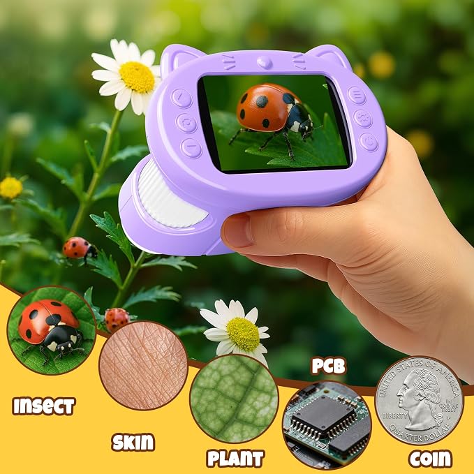 Handheld Digital Mini Microscope for Kids: 1000X 4K Portable Pocket 2.4" Screen Microscopes Toys STEM Electronic Learning Educational Science Kit 8-12 Birthday Gift 4 5 6 7 Year Old Boy Girl (Purple)