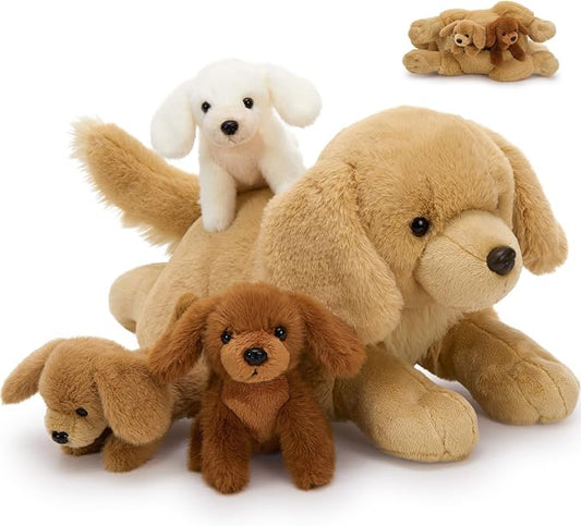 MaoGoLan 4pcs Golden Retriever Stuffed Animal with Babies Inside - 18" Mommy Dog Stuffed Animal with 3 Puppy Plushies, Soft Cute Stuffed Dog Plush Toys for Kids Girls Boys Birthday