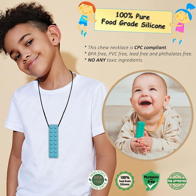 Chew Necklaces for Sensory Kids, 7 Pack Chewy Necklace Sensory Toys for Kids with Autism, Anxiety, ADHD, SPD, Silicone Chew Toys for Boys Girls Adults Chewing Biting Fidgeting