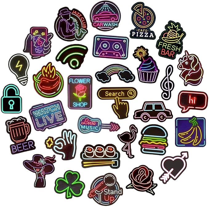 QTL Neon Stickers for Teens & Students Prizes, Waterproof Vinyl Party Favor Stickers, School Rewards, Water Bottle and Laptop, 50PCS