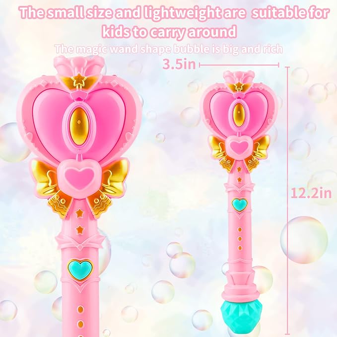 Bubble Wand for Kids Princess Heart Bubble Machine Blower Maker Wand with Light Easter Christmas Basket Stocking Stuffers Outdoor Toys Gifts for 3 4 5 6 7 8 Years Old Toddlers Little Girls