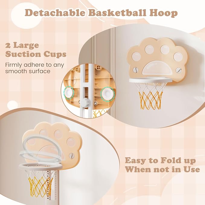 Costzon 3 in 1 Toddler Basketball Hoop, Height Adjustable Kids Sports Center w/Foldable Basketball, Soccer & Golf Game, Indoor Outdoor Activity Playset w/Foldable Rim, Gift for Children Baby Infant