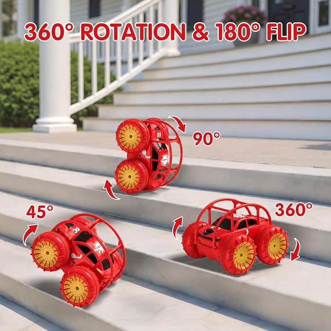 Remote Control Car, Fast Direct Charging RC Cars Amphibious 360° Rotating LED Rechargeable Stunt Car 2.4Ghz 4WD All Terrain RC Race Cars Toy Christmas Birthday Gift for Kids Boys Girls Aged 3-12 years