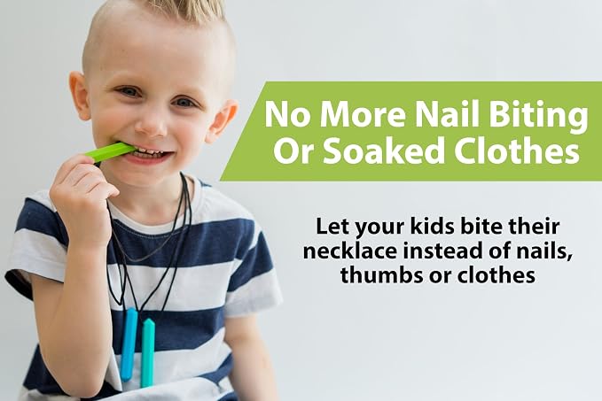 Pencil Sensory Necklace 3 Set - Best for Kids or Adults that Like Biting or Have Autism – Perfectly Textured Silicone Chewy Toys - Chewing Pendant for Boys & Girls, Chew Necklaces - Ocean Blue