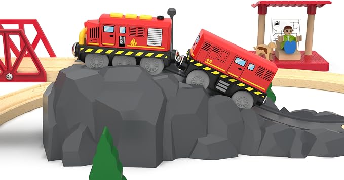 Train Toys Battery Operated Locomotive Trains for Wooden Track, Motorized Train for Toddlers with Magnetic Connection, Compatible with Thomas, Brio, Chuggington, Melissa and Doug