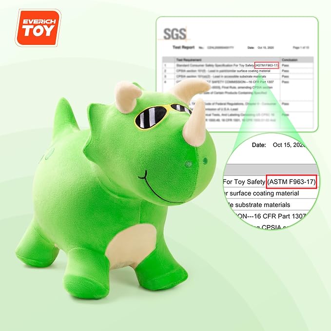 Bouncy Dinosaur Hopper Toys, Inflatable Bouncing Animal Hopping Horse, Outdoor Indoor Ride on Bouncer, Boys Girls Birthday Gift for 18 Month 2 3 4 5 6 Year Old Kid- Plush Dinosaur Toy