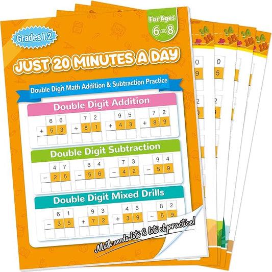 Addition and Subtraction Workbook Double Digit Math Problem Workbook for 1st Grade 2nd Grade 3rd Graders, Addition&Subtraction Worksheets for Ages 5-9, Math Repetition Exercise Daily, 56 Pages