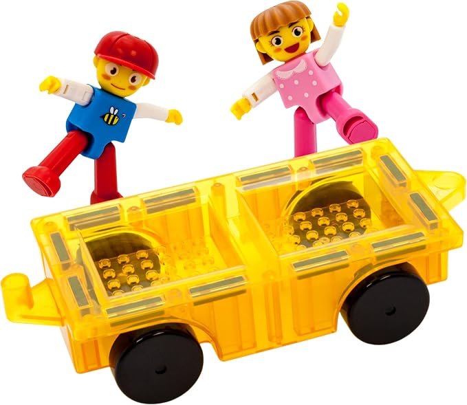 PicassoTiles Magnetic Car Play Set with Action Figures for Kids 3+ - STEM Building Block Vehicle Toy