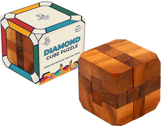 BSIRI Games Gifts and Brain Teaser Puzzles for Adults Classic Diamond Cube Puzzle Wooden 3D Puzzle Games to Challenge Mind for Fun and Educational Game
