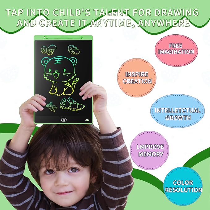 Genialba LCD Writing Board 10 Inches, Colourful Electronic Tablet, Portable Erasable Drawing Board, Graphic Tablet for Children's Games 3 4 5 6 7 Year Old Kid Boys Girls (Green)