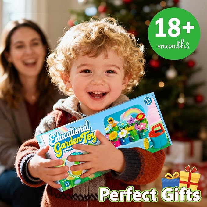 Montessori Toys for 1-2 year old, Toddlers Outdoor & Indoor Gardening Toys with Watering Can, Shovel, Rake, Color & Shape Sorting Educational Learning Toys Easter Gift for Girls Boys Age 1 2 3 4