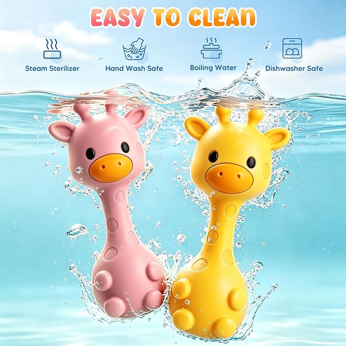 Baby Rattles Teething Toys 3-6 6-12 Month, Multi-Functional BPA-Free Silicone Teether Toys for Teething Relief & Sensory Rattle Play, Perfect Infant Newborn Toys & Baby Gifts (Yellow)
