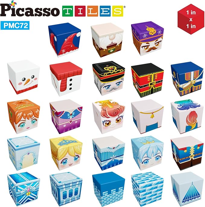 PicassoTiles Magnet Cube Winter Ice Themed Mix and Match Building Block Castle Construction Toy with 7 Magnetic Cubed Character Action Figures STEM Learning Education Sensory Pretend Play Age 3+ PMC72