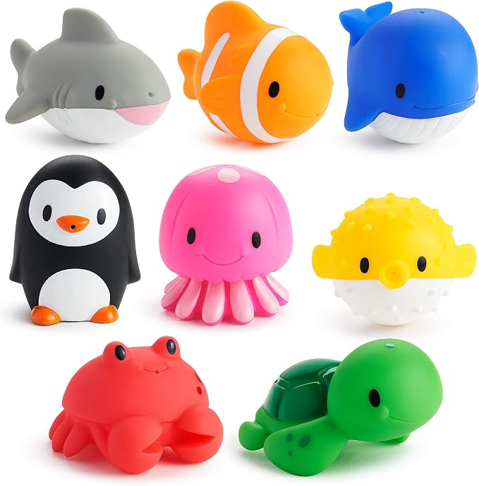 Munchkin Baby Bath Toy Squirts for Babies and Toddlers 9 Months and Up, Ocean Sea Animals Squirters, 8 Pack