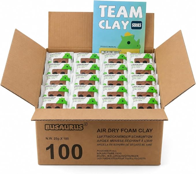 100-Pack Brown Air Dry Foam Clay, 25g Bulk Individually Wrapped Modeling Clay for Teachers, Classroom Nature Crafts, Fall Art Projects, School Art Supplies, Soft Foam Clay Alternative