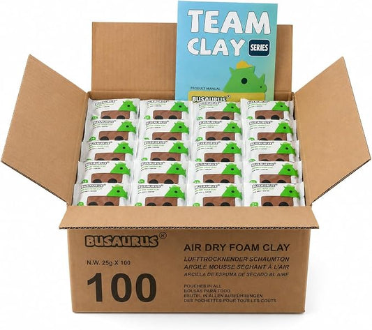 100-Pack Brown Air Dry Foam Clay, 25g Bulk Individually Wrapped Modeling Clay for Teachers, Classroom Nature Crafts, Fall Art Projects, School Art Supplies, Soft Foam Clay Alternative