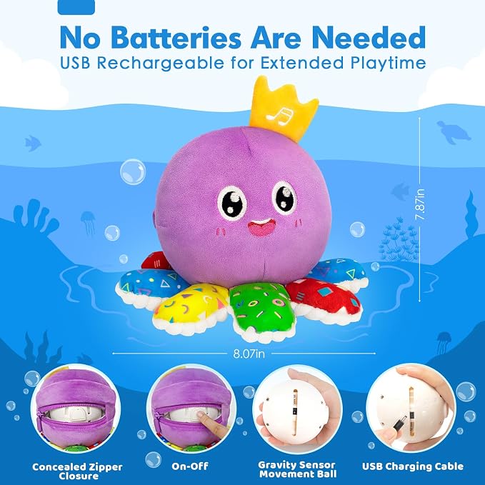 GMAOPHY Baby Toy for 6-12-18 Months – Interactive Crawling Octopus Plush Toy with Music & Sound, Dancing, Tummy Time Toy & Motor Skills Development, for 1 2 3 Year Old Boys & Girls, Birthday Gift