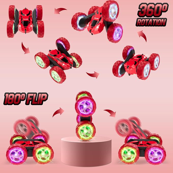 Hamdol Remote Control Car for Kids Ages 6-12, 4WD RC Stunt Car with LED Lights & 360° Flips, 2.4GHz Fast Electric Toy Vehicle, Upgraded Battery, Birthday for Boys Ages 8-10