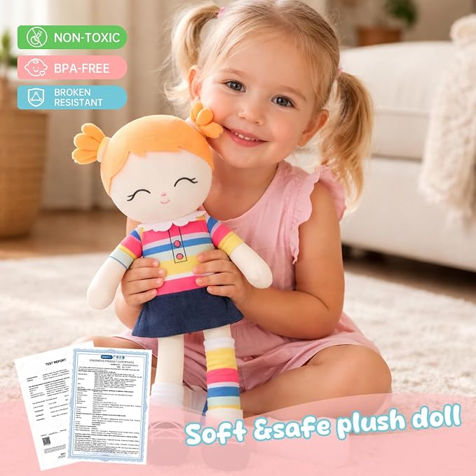 Soft Baby Doll Toys (16'') Baby Rag Doll for Girls Birthday Gift Girl Plush Toys Gift for Toddler Kids (Orange)