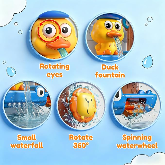 Bath Toys for Kids Ages 1-3: Cute & Fun Duck Blue Toys for 1 2 Year Old Boys - Suction Bathtub Toys Toddlers 2-4 - Birthday Gifts for 1 2 3 4 Year Old Boy