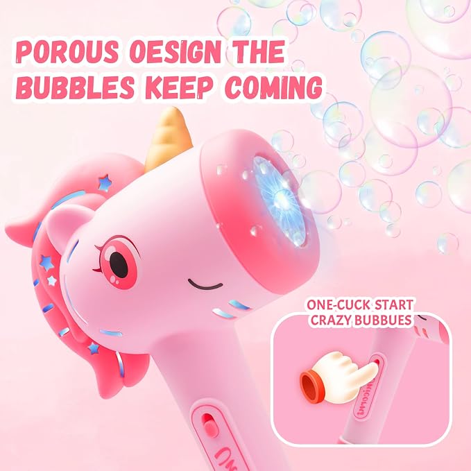 Unicorn Automatic Bubble Wand,Fully Automatic Bubble Machine Wand Toy,Suitable for 3-8 Years Old Toddler Outdoor Play,Cute Summer Toy, Perfect Easter, for Little Girls and Boys (Pink)