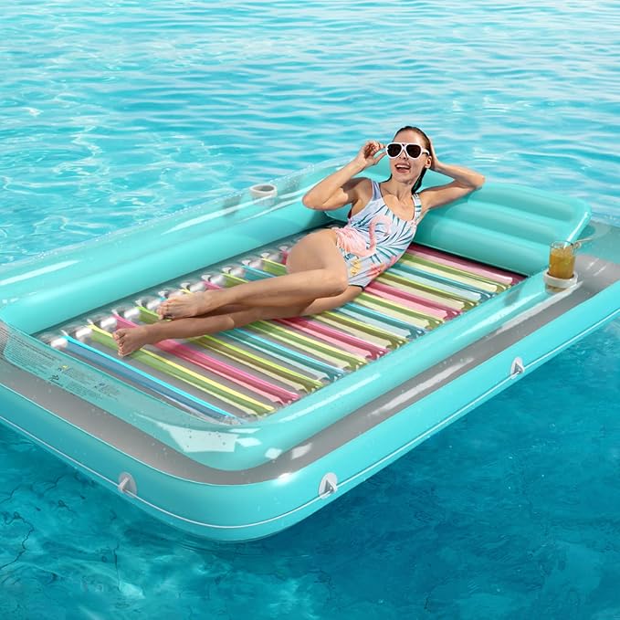 Inflatable Tanning Pool Lounger Float - Jasonwell 4 in 1 Sun Tan Tub Sunbathing Pool Lounge Raft Floatie Toys Water Filled Tanning Bed Mat Pad for Adult Blow Up Kiddie Pool Kids Ball Pit (RA, XXL)