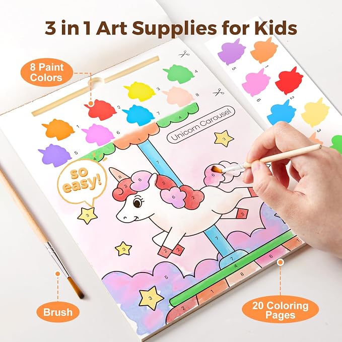 Jar Melo Paint with Water Books for Toddlers, Mess Free Watercolor Painting Activity for Kids Ages 1-3, 2-4, 4-6, Art Craft Coloring Gift with Brush, Airplane Travel Activities for Toddlers, Unicorns