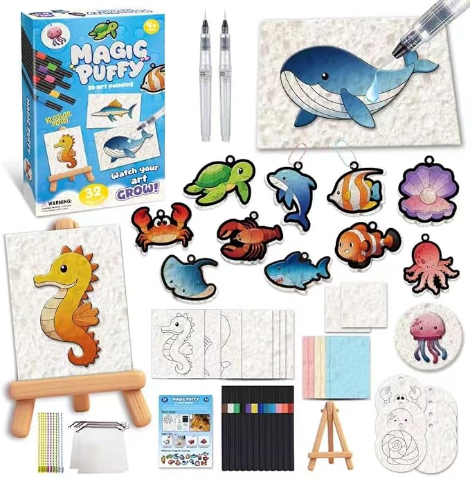 MZYTOZA Magic Foam Texture Painting Kit - 3D Art Craft Magic Puffs Paint Kit, 15 Mess-Free Paint by Number Craft for Kids (Blue)