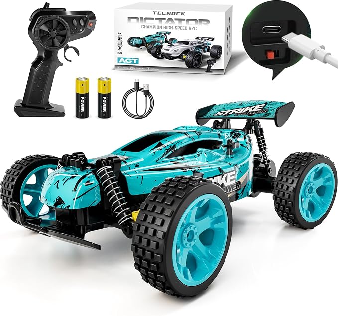 Tecnock RC Cars Remote Control Car for Kids, 1:18 Scale 20 KM/H 2WD Offroad Buggy, 2.4GHz RC Racing Car with USB-C Easy Charging & 50 Mins Playtime, Toys Gifts for Boys & Girls