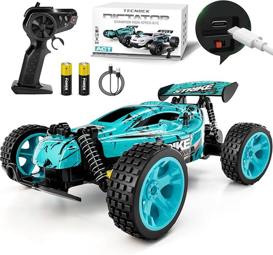 Tecnock RC Cars Remote Control Car for Kids, 1:18 Scale 20 KM/H 2WD Offroad Buggy, 2.4GHz RC Racing Car with USB-C Easy Charging & 50 Mins Playtime, Toys Gifts for Boys & Girls