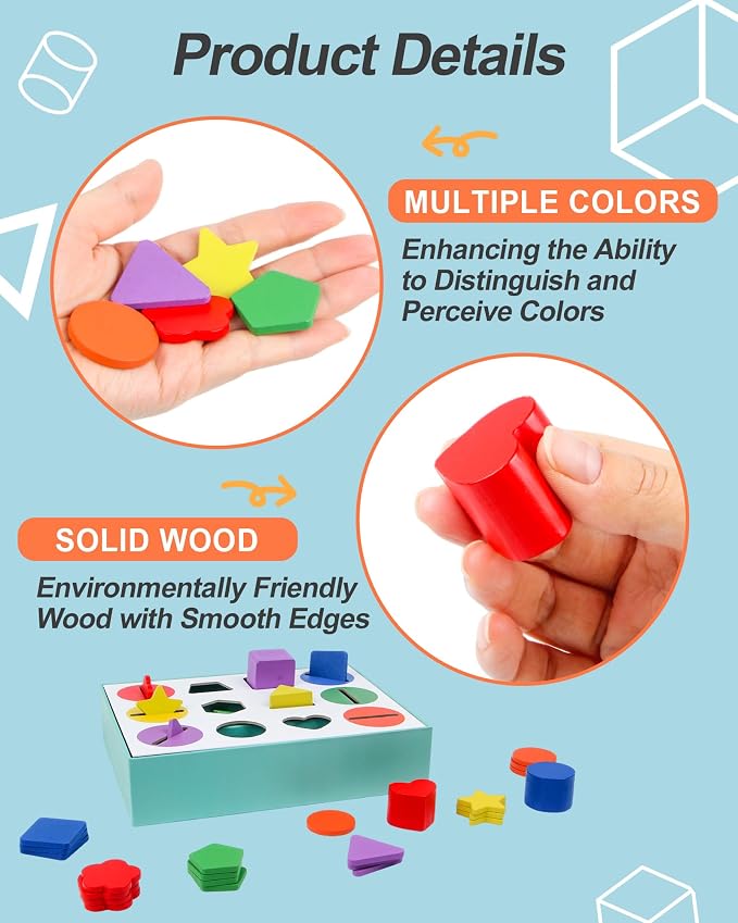12-Hole Color Shape Sorting Box – Montessori Toy for Toddlers 3-5 Years, Geometric Colors & Shapes Learning Game, Fine Motor Activity for Preschool Classroom, Birthday Gift for Boys and Girls