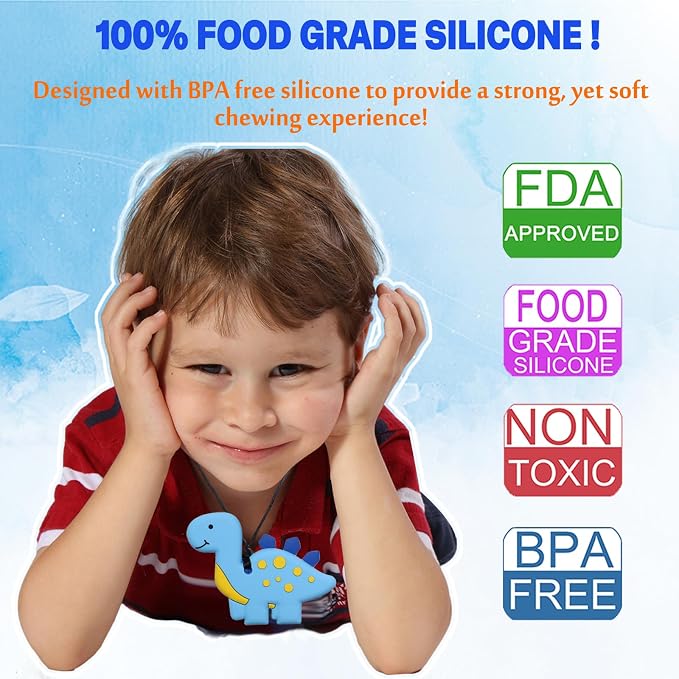 Chew Necklaces for Sensory Kids, Sensory Toys for Kids with Autism, ADHD, SPD, 6 Pack Chewy Necklace for Anxiety Fidgeting Relief