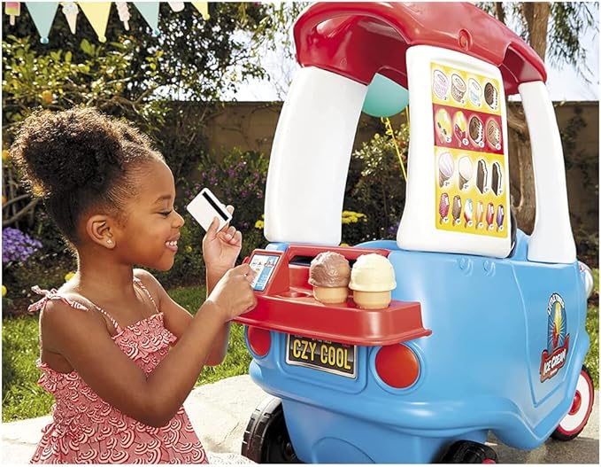 Little Tikes Cozy Ice Cream Truck, Coupe Ride On Car, Kid and Parent Powered, Truck Music, Including Accessories- Gift for Kids, Toy Girls Boys Ages 1.5 to 5 Years Old