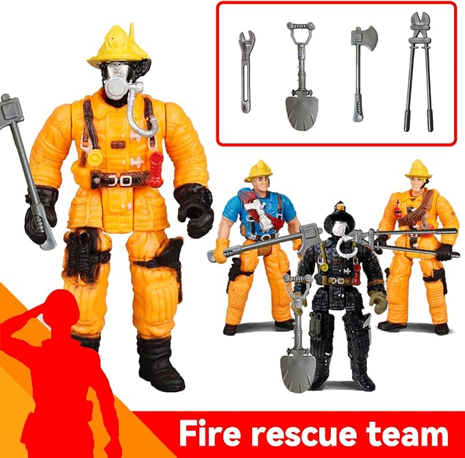 SCAHOW 8 Pieces Firefighter Action Figures, Frefighter Toys for Boys Girls Kids, Fireman Toy Figure & Playsets with Accessories, Great for Gift Party Decoration Christmas Stocking Stuffers