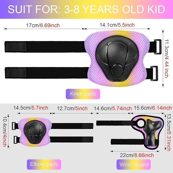 Wemfg Kids Protective Gear Set Knee Pads for Kids 3-14 Years Toddler Knee and Elbow Pads with Wrist Guards 3 in 1 for Skating Cycling Bike Rollerblading Scooter