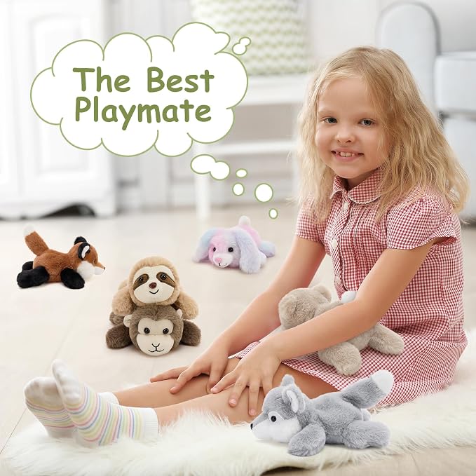 Tezituor 6 Pcs Forest Stuffed Animals Bulk, 7" Small Woodland Plush Fox Wolf Sloth Bear Monkey Puppy, Cute Assorted Plushies Toy Gift for Kids Baby Shower Birthday Party Favor