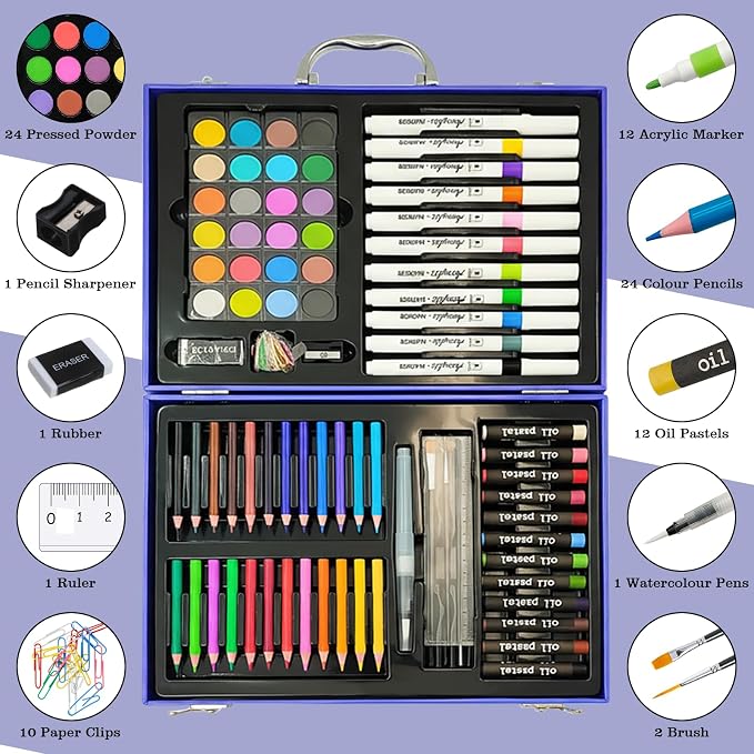 88Pcs Astronaut Markers Set, Drawing Set For Artist, Portable Art Case, Color Pencils, Pressed Powder, Acrylic Marker, Oil Pastels with Case ect