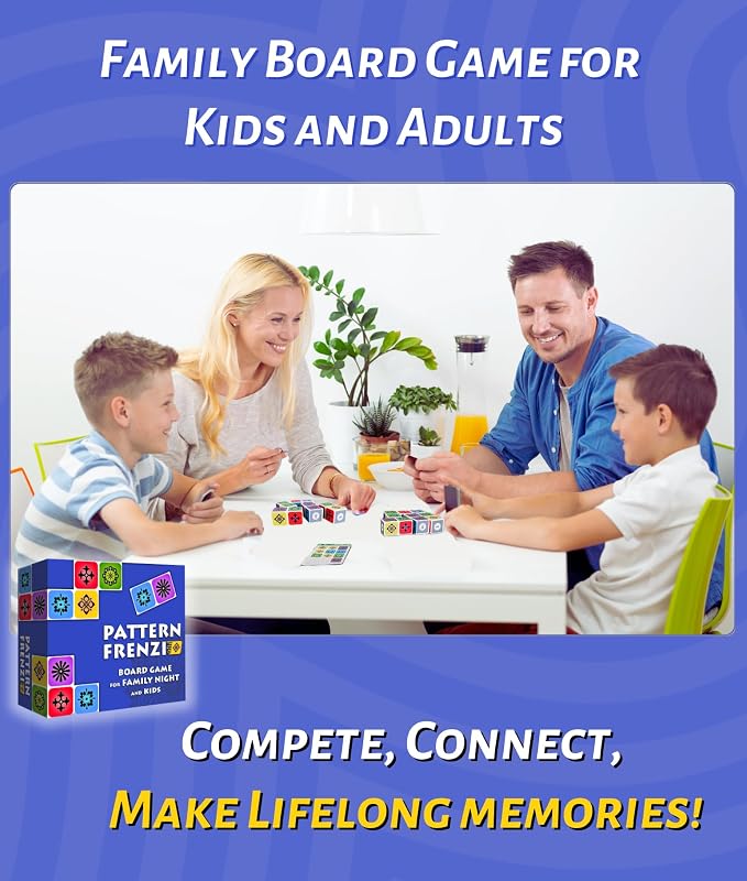Pattern Matching Board Game for Kids & Adults, Family Night Board Games, Block Puzzle Games for Kids, Ages 3+ to 99 yrs, Play 1 to 5 Players, Unlimited Puzzle Cards, Perfect All Occasion Gift