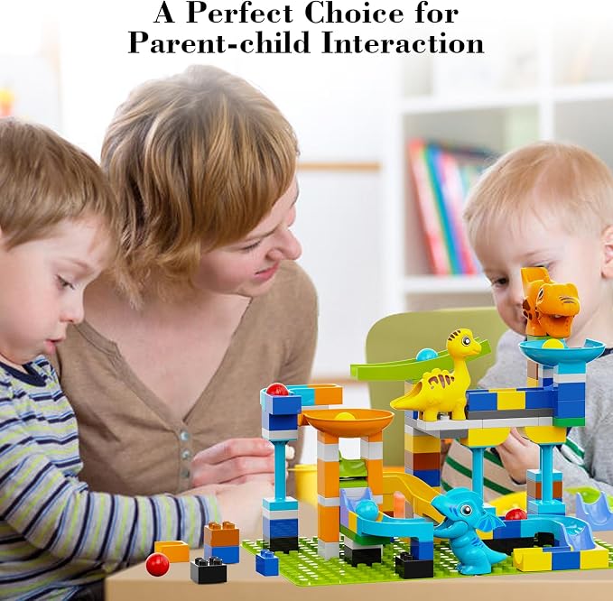 Anpcso Marble Run Building Blocks, Dinosaurs Marble Track Toy Classic Large Bricks for 3 4 5 6 7 + Year Old Boys Girls Kids, Bricks Compatible with All Major Brands