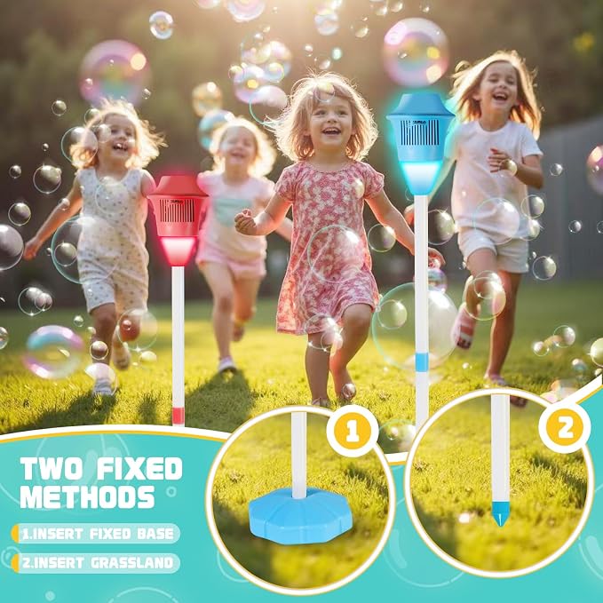 Automatic Bubble Machine, Outdoor Vertical Bubble Machine with Rechargeable Batteries and Lights Music for Kids and Adults Wedding Birthday Party, No Leak Bubble Blower