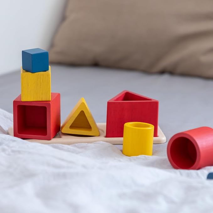 PlanToys® Nesting Puzzle Wooden Toy Set for Kids Ages 3+ | Montessori Stacking & Shape Recognition Activity for Spatial Awareness, Creativity & Coordination | Eco-Friendly Educational Toy