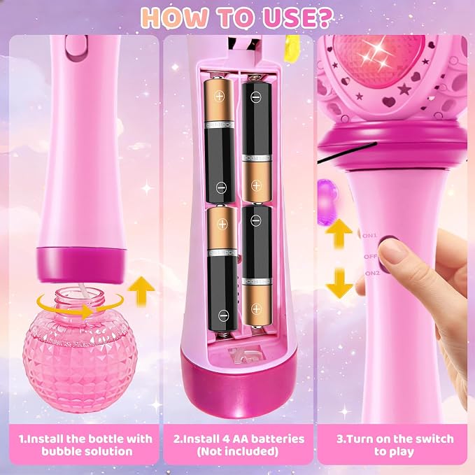 Sitodier Bubble Wands for Girls - Bubble Machine for Toddlers with Rotatable LED Light & Music, Outdoor Easter Birthday Party Bubble Toys, Gift for 3 4 5 6 7 8 Year Old Kids Girls