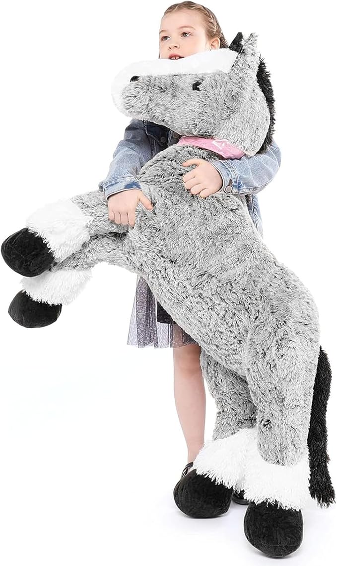 Tezituor 47 Inch Giant Horse Stuffed Animal, Large Soft Pony Plush Toy for Kids, Realistic Gray Horse Pillow Extra Large Stuffed Horse Gift for Girls Boys