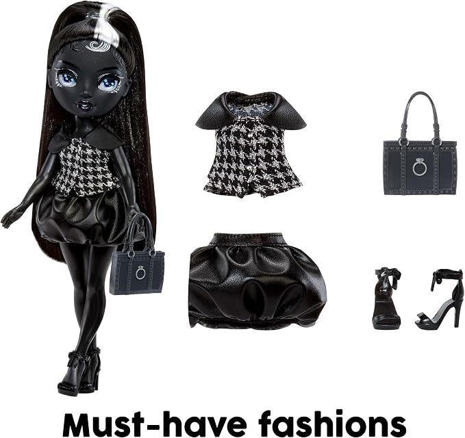 Rainbow High Shadow High Shanelle Onyx- Grayscale 11” Fashion Doll. Black hair. Black Outfit. Stylish Handbag, Great Gift for Kids 4-10 years Old
